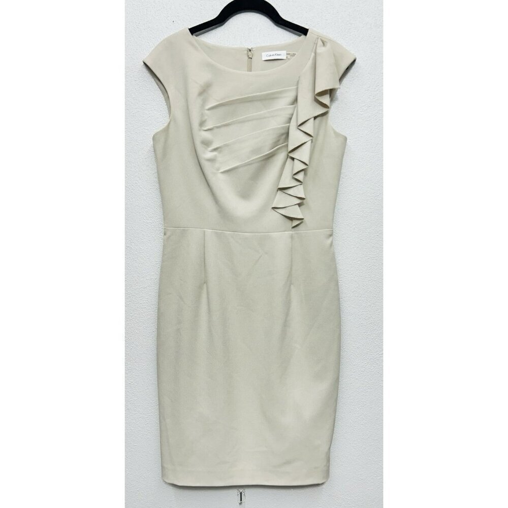 Calvin Klein Sheath Dress Size 6 Beige Sleeveless Wedding Guest Career Office